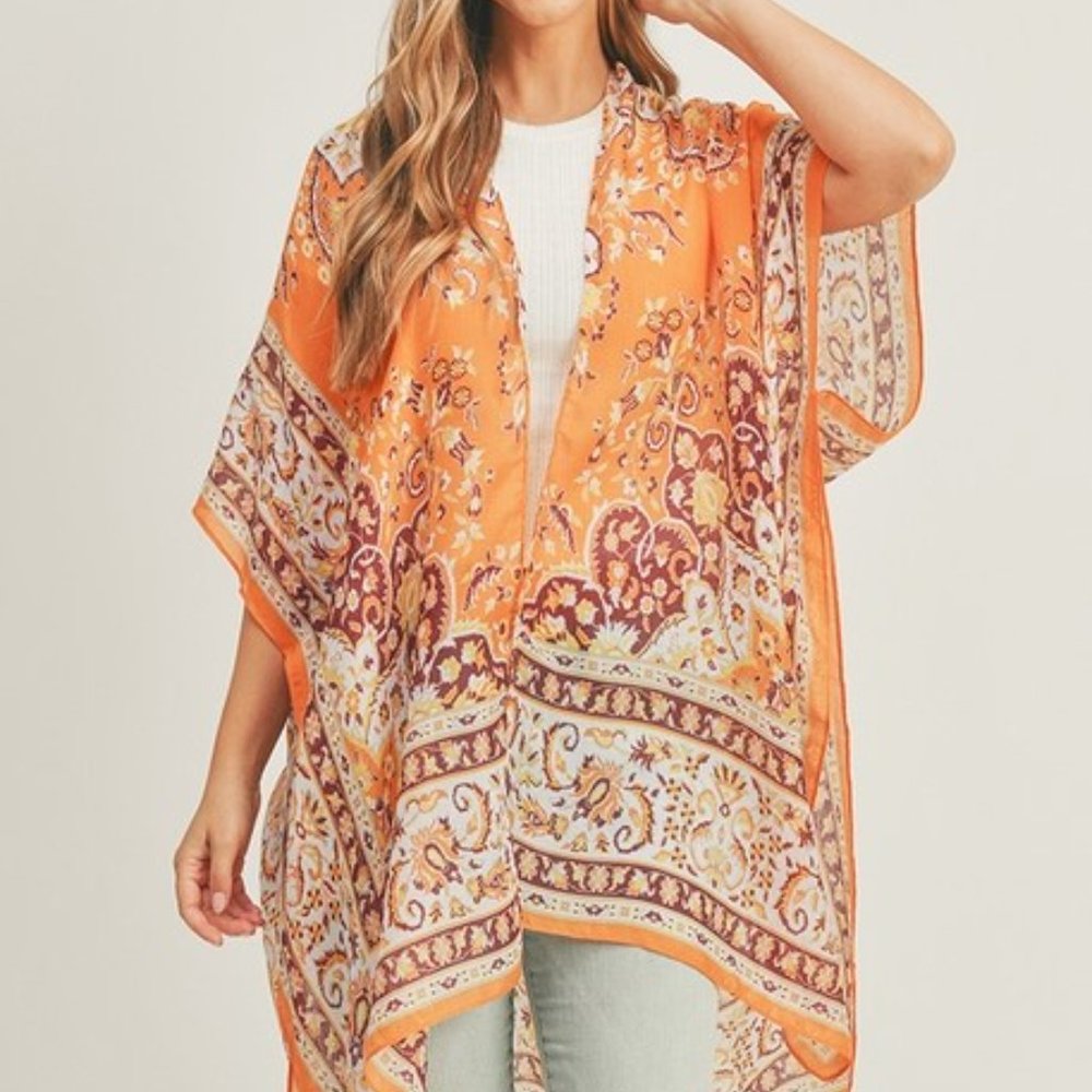 Kimono Boho Pattern Print Orange Beach